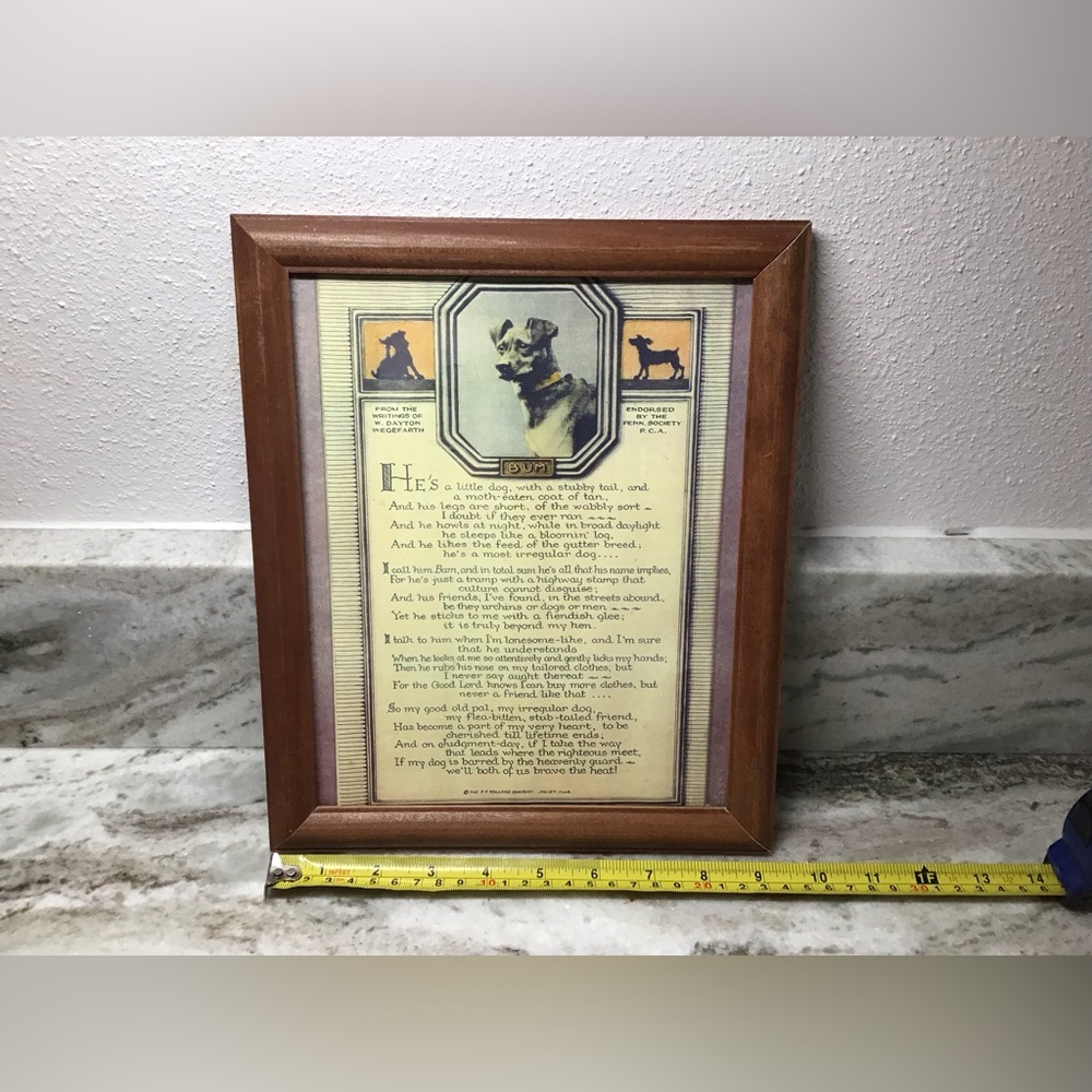 Framed “Bum” dog poem by Wegefarth